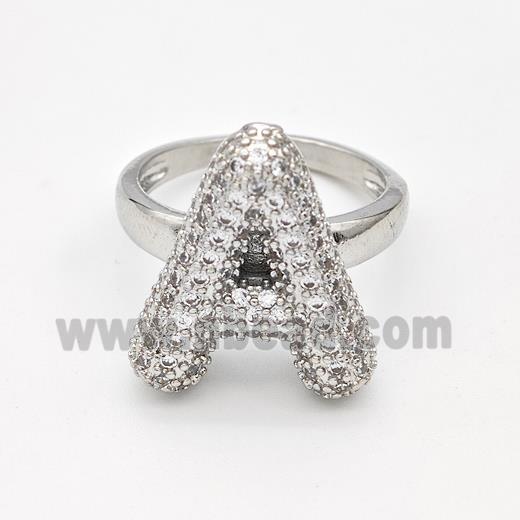 Copper Ring Pave Zirconia Letter-A Platinum Plated