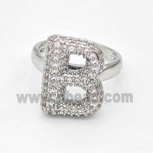 Copper Ring Pave Zirconia Letter-B Platinum Plated