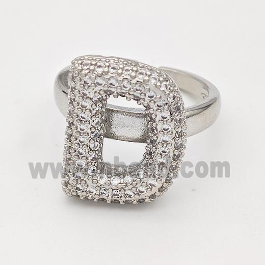 Copper Ring Pave Zirconia Letter-D Platinum Plated