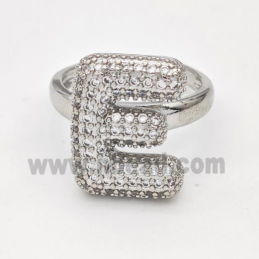 Copper Ring Pave Zirconia Letter-E Platinum Plated