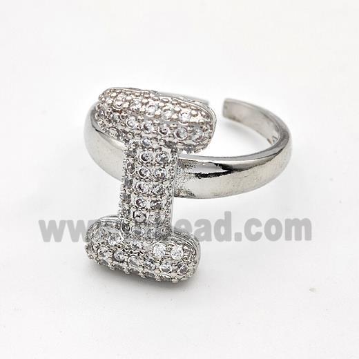 Copper Ring Pave Zirconia Letter-I Platinum Plated