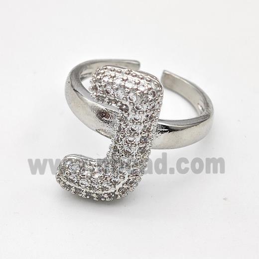 Copper Ring Pave Zirconia Letter-J Platinum Plated