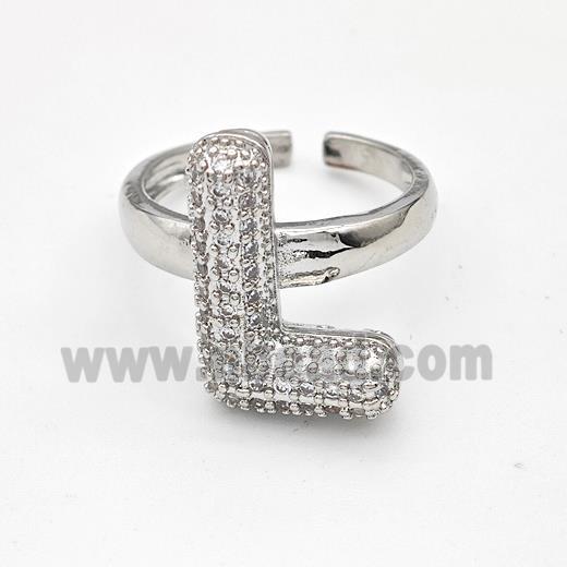 Copper Ring Pave Zirconia Letter-L Platinum Plated