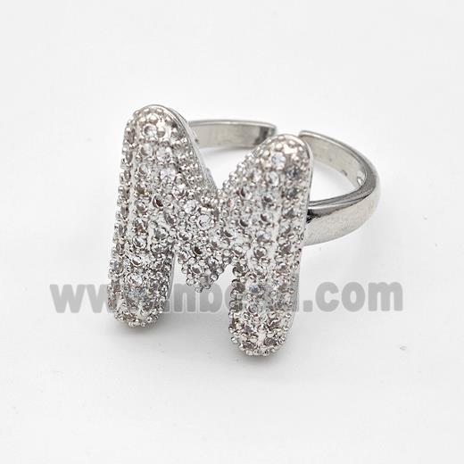 Copper Ring Pave Zirconia Letter-M Platinum Plated