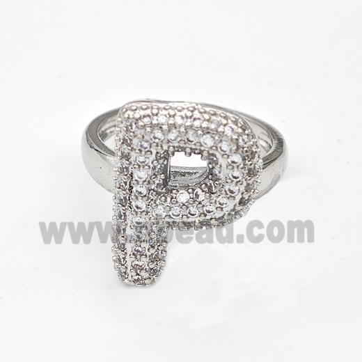 Copper Ring Pave Zirconia Letter-P Platinum Plated