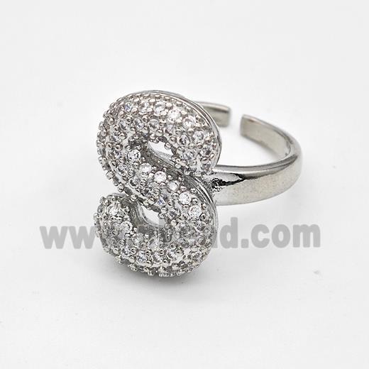 Copper Ring Pave Zirconia Letter-S Platinum Plated