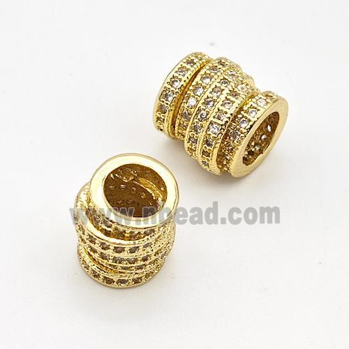 Copper Tube Beads Micro Pave Zirconia Large Hole Gold Plated