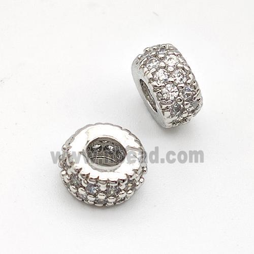 Copper Rondelle Beads Micro Pave Zirconia Large Hole Platinum Plated