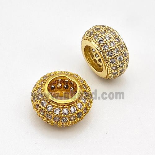 Copper Rondelle Beads Micro Pave Zirconia Large Hole Gold Plated