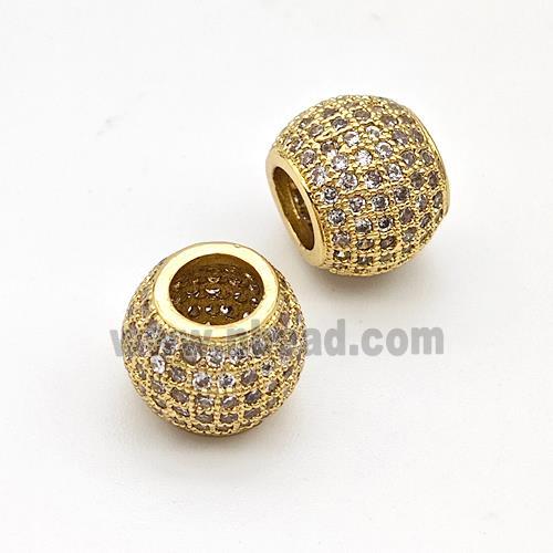 Copper Round Beads Micro Pave Zirconia Large Hole Gold Plated