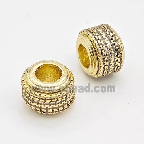 Copper Rondelle Beads Micro Pave Zirconia Large Hole Gold Plated