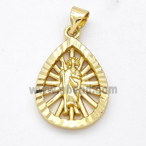 Saint Jude Charms Copper Teardrop Pendant Gold Plated