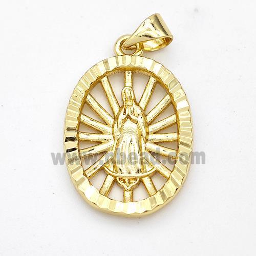 Virgin Mary Charms Copper Oval Pendant Gold Plated