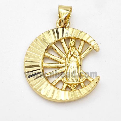 Virgin Mary Charms Copper Moon Pendant Gold Plated