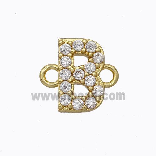 Copper Connector Pave Zirconia Letter-B Gold Plated