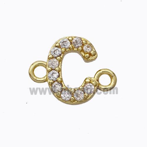 Copper Connector Pave Zirconia Letter-C Gold Plated