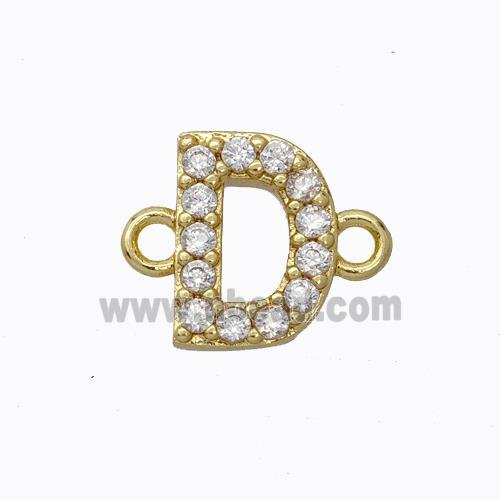 Copper Connector Pave Zirconia Letter-D Gold Plated