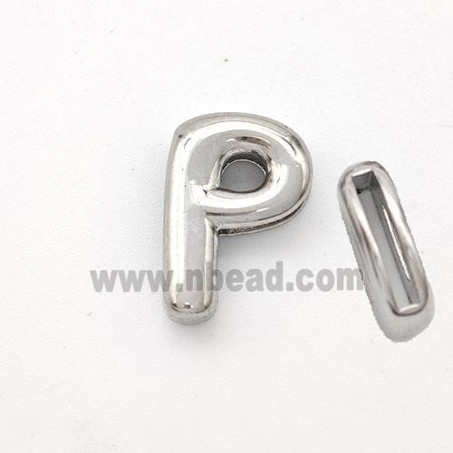 Copper Letter-P Beads Platinum Plated