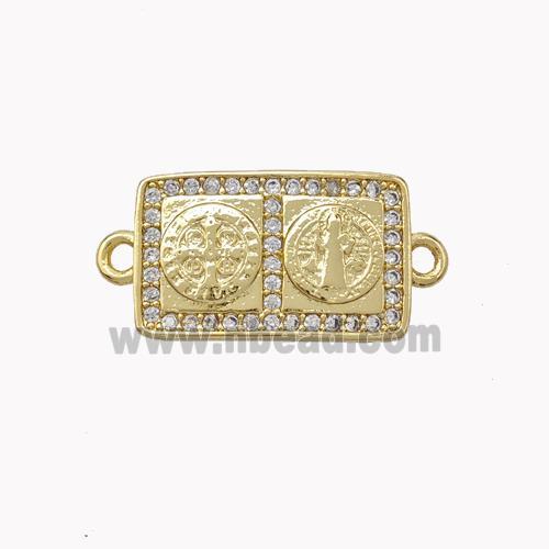 Copper Rectangle Connector Pave Zirconia Jesus Religious Gold Plated