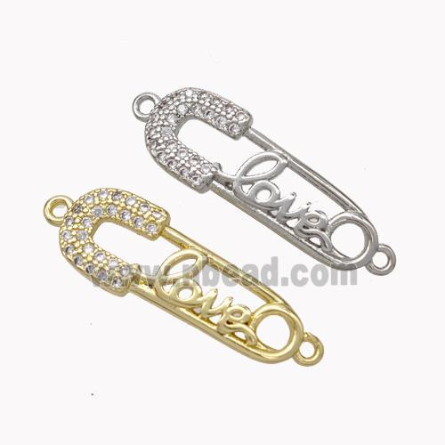 Safe Pins Charms Copper Connector Pave Zirconia LOVE Mixed