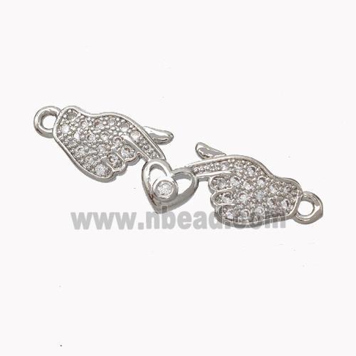 Copper Hand Connector Pave Zirconia Heart Platinum Plated