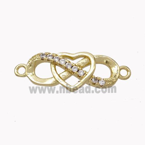 Copper Infinity Connector Pave Zirconia Heart Gold Plated