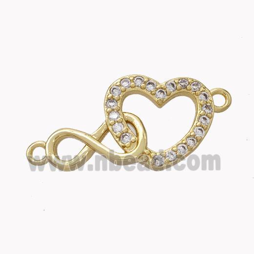 Copper Infinity Heart Connector Micropave Zirconia Gold Plated