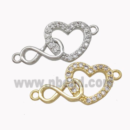 Copper Infinity Heart Connector Micropave Zirconia Mixed