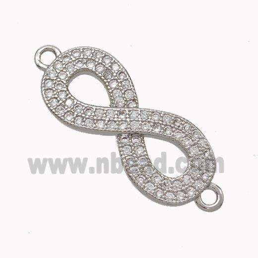 Copper Infinity Connector Micropave Zirconia Platinum Plated