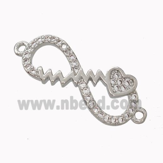 Copper Infinity Connector Micropave Zirconia Heart Platinum Plated