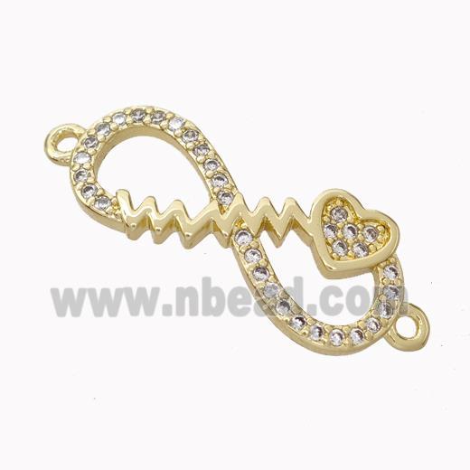 Copper Infinity Connector Micropave Zirconia Heart Gold Plated