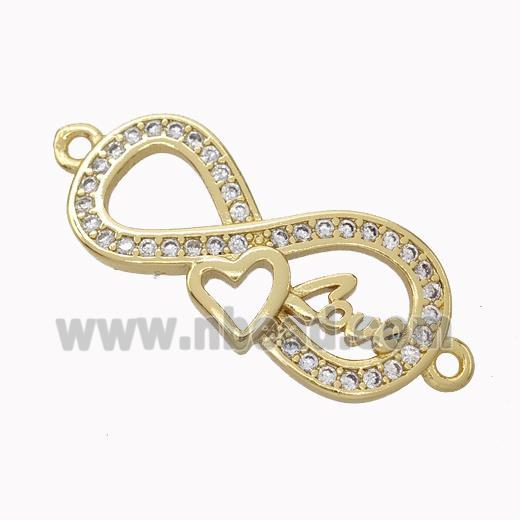 Copper Infinity Connector Micropave Zirconia Heart Love Gold Plated