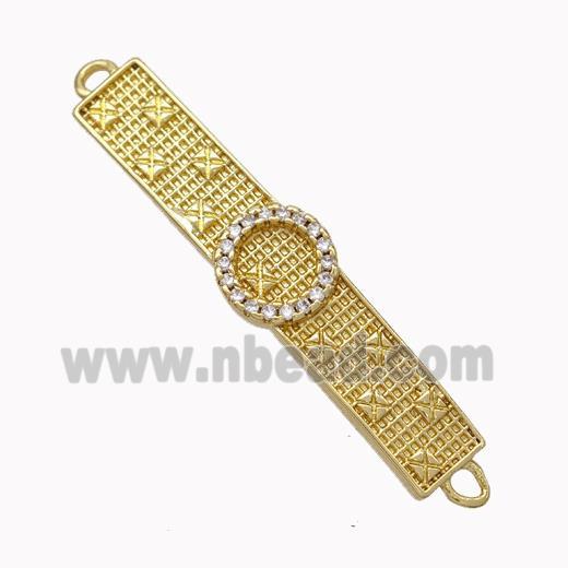 Wristwatch Charms Copper Connector Micropave Zirconia Curving Gold Plated