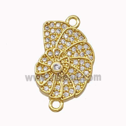 Nautilus Charms Copper Spiral Shell Connector Pave Zirconia Gold Plated