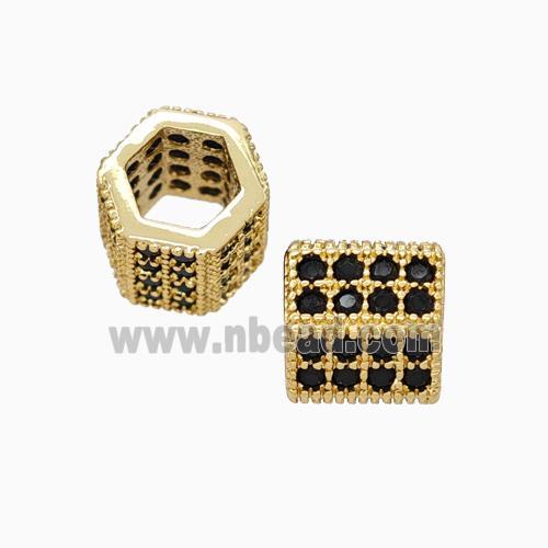 Copper Hexagon Tube Beads Micropave Zirconia Large Hole Gold Plated