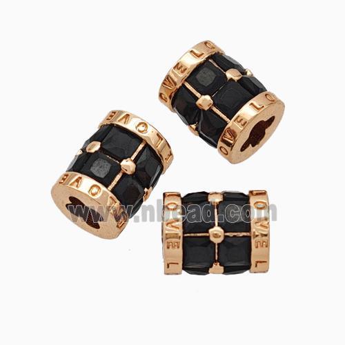 Copper Tube Beads Micropave Zirconia Cross Hole LOVE Rose Gold