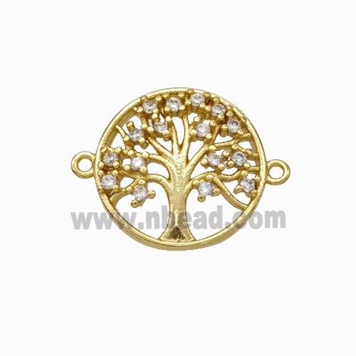 Tree Of Life Charms Copper Connector Micropave Zirconia Gold Plated