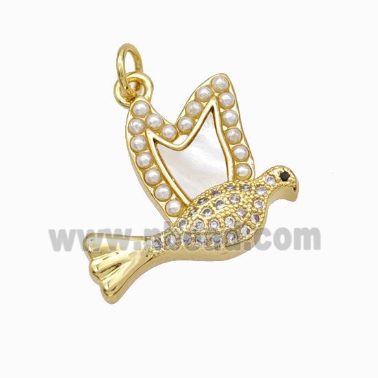 Copper Doves Pendant Micropave Zirconia Shell Resin Birds 18K Gold Plated