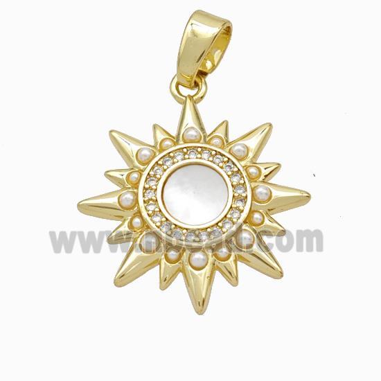 Copper Sun Pendant Micropave Zirconia Shell Resin 18K Gold Plated