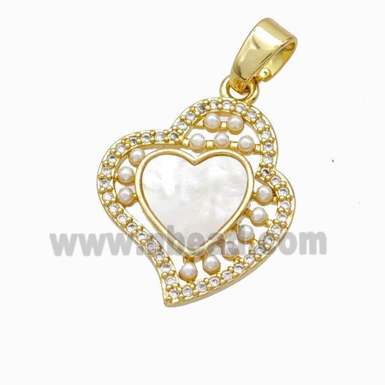 Copper Heart Pendant Micropave Zirconia Shell Resin 18K Gold Plated