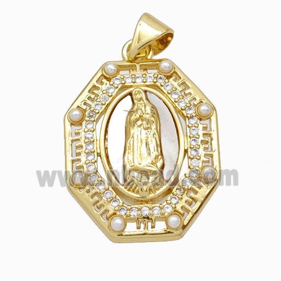 Jesus Charms Copper Pendant Pave Zirconia Shell Resin 18K Gold Plated