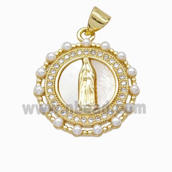 Jesus Charms Copper Pendant Pave Zirconia Shell Resin 18K Gold Plated