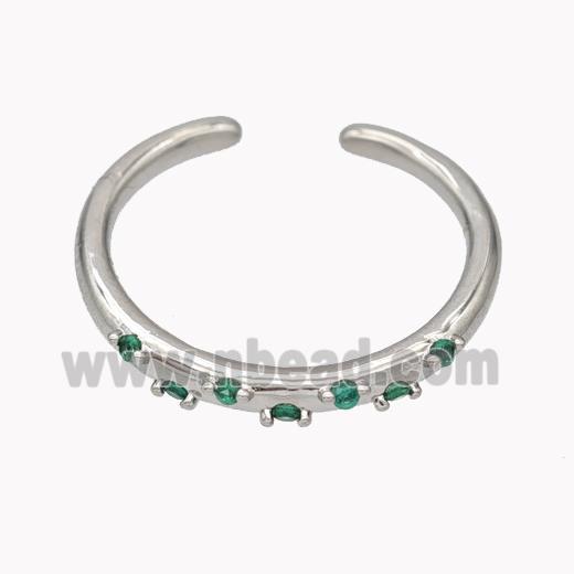 Copper Ring Micropave Green Zirconia Platinum Plated