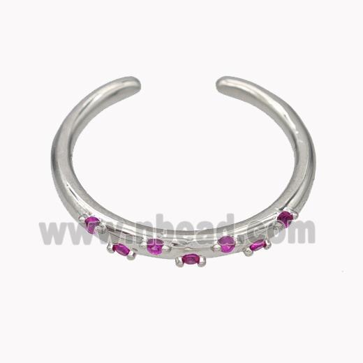 Copper Ring Micropave Fuchsia Zirconia Platinum Plated