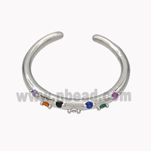 Copper Ring Micropave Zirconia Multicolor Platinum Plated