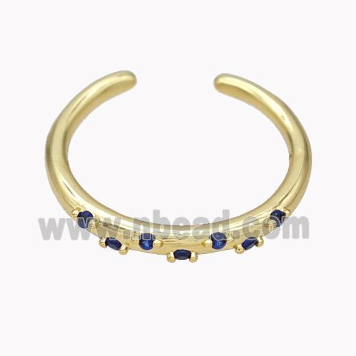 Copper Ring Micropave Blue Zirconia Gold Plated