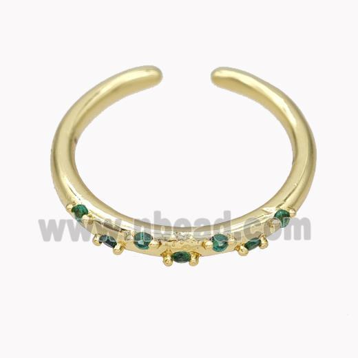 Copper Ring Micropave Green Zirconia Gold Plated