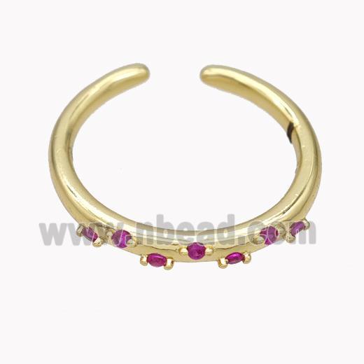 Copper Ring Micropave Fuchsia Zirconia Gold Plated