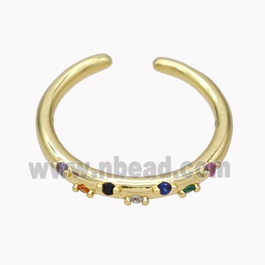 Copper Ring Micropave Zirconia Multicolor Gold Plated