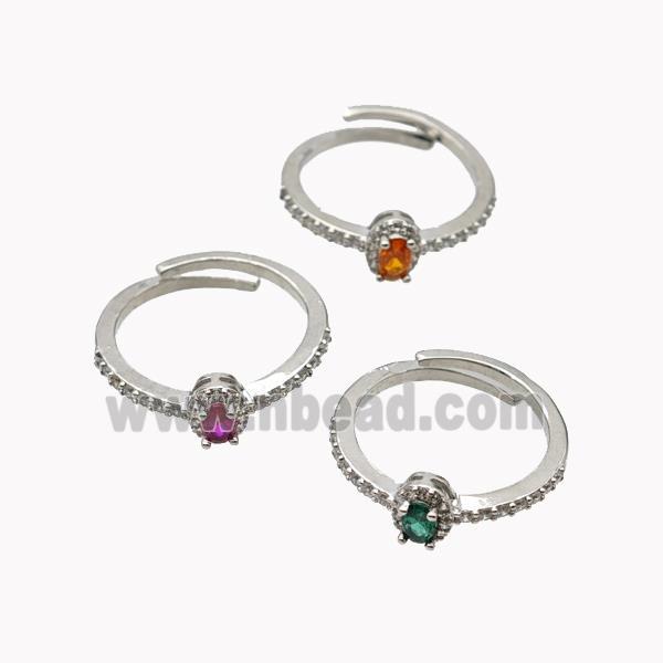 Copper Rings Micropave Zirconia Adjustable Platinum Plated Mixed